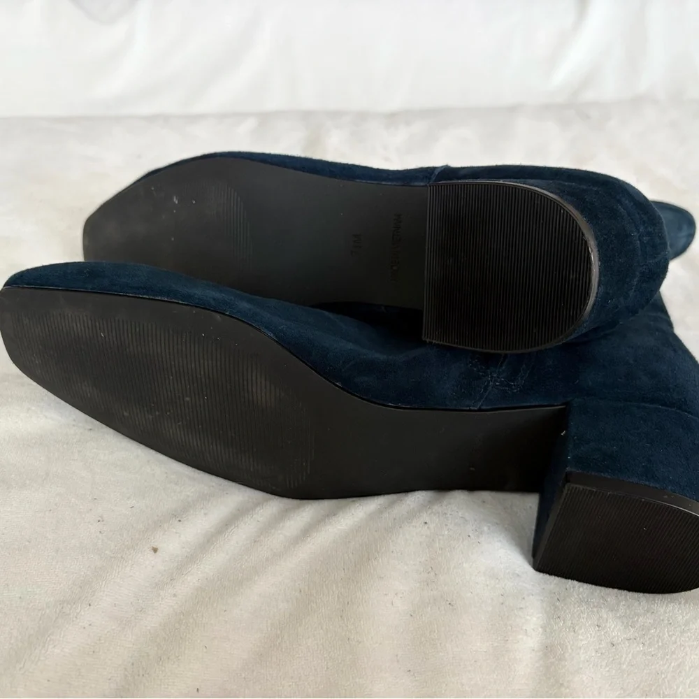 Talbots Perla Black Suede Ankle Boots Block Heel Inner Zip Closure Size 7.5M